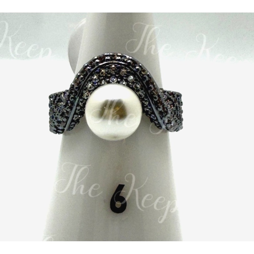 Ring Bomb Party Maison Royale June Ring RG82540 Ceramic Pearl Hematite Size 6